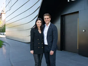 Katja Mack with her husband Thomas Mack in front of the building housing the unique fine dining experience, Eatrenalin.