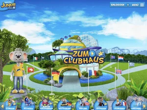 The virtual JUNIOR CLUB house can be seen in the centre of the picture. With its large glass dome and slides, the clubhouse promises pure fun. Children can jump into the virtual worlds of the JUNIOR CLUB via various country flags.