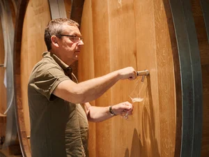 Mathieu Kauffmann during quality control in the wine cellar at Château Ollwiller.