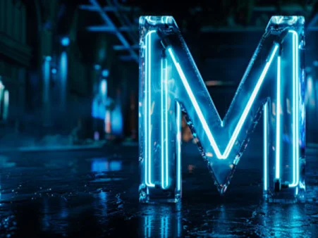 The MACK One logo as an illuminated glass sculpture.