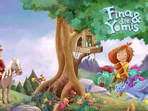 Couverture colorée de la série de livres pour enfants Fina et les Yomis.