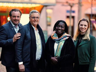 Michael Mack, Roland Mack, Auma Obama and Christina Rees after the podcast recording of ‘The World Beyond - Michael Mack and his Emotioneers of Tomorrow’.