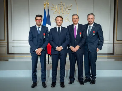 Michael and Roland Mack being honoured by President Emmanuel Macron as ‘Chevalier de la Légion d’honneur’.