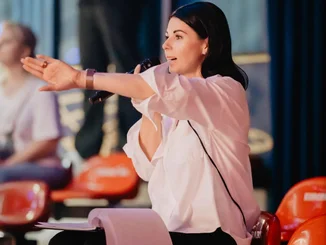 Katja Mack at work as a director on a show production at Europa-Park.