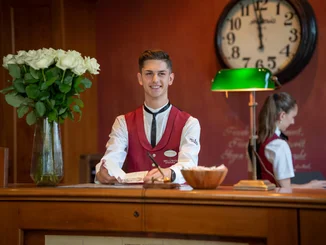Receptionist at one of the themed hotels at the Europa-Park Resort.