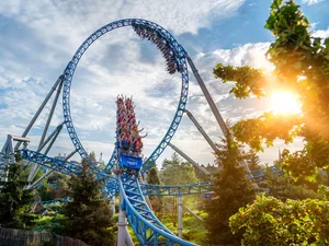 blue fire Megacoaster in the Icelandic themed area of Europa-Park.