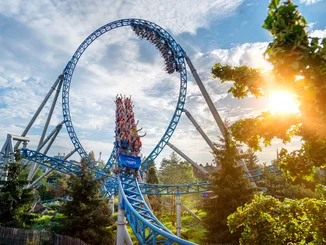 blue fire Megacoaster in the Icelandic themed area of Europa-Park.