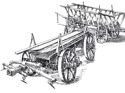 Skizze eines Holz- und Leiterwagens Paul Mack gründete ein Unternehmen für den Bau von Holz- und Leiterwagen.