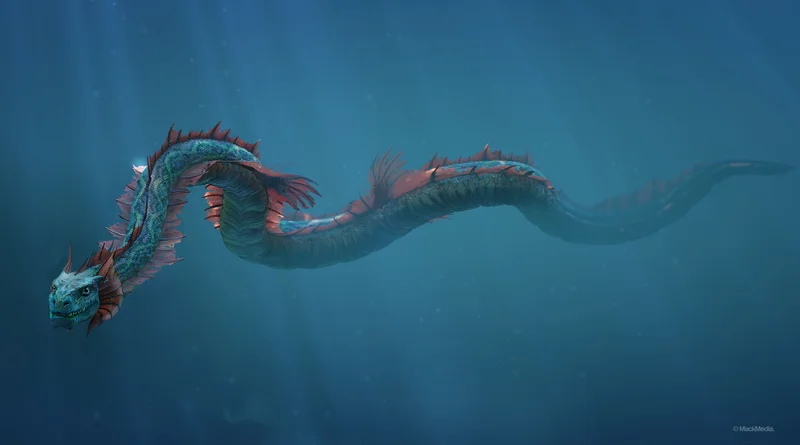 The sea serpent Svalgur swims in the depths of the sea.