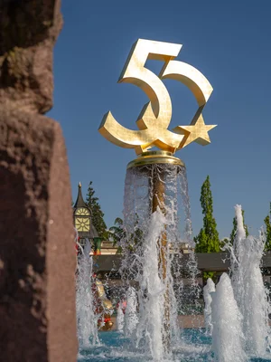 Fountain statue commemorating the 50th anniversary of Europa-Park.
