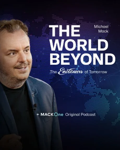 Key visual for the podcast ‘The World Beyond - Michael Mack and his Emotioneers of Tomorrow’.