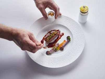 Artfully presented dish in one of the hotel restaurants at the Europa-Park Resort.