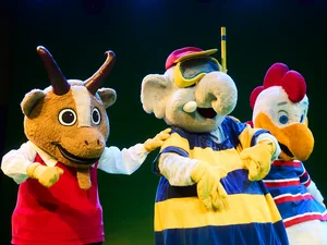 Les mascottes d'Europa-Park Böckli, Olli Eurofant et Louis.