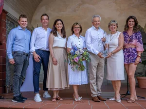 The Mack family together with the Kleine family at the presentation of the new jewellery collection ‘Mauritia Mack by LEONARDO’.