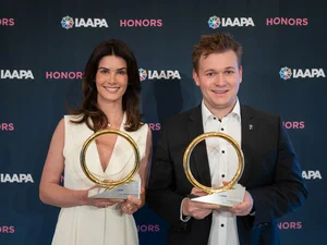 Miriam and Frederik Mack accept the IAAPA Brass Ring Awards on behalf of Europa-Park.