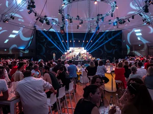 A celebration at the Europa-Park Dome with live music.