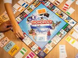 The Rulantica Monopoly board laid out during a game.