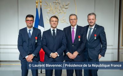 Rodolphe Delord, Generaldirektor des ZooParc de Beauval, Emmanuel Macron, Roland Mack, Michael Mack