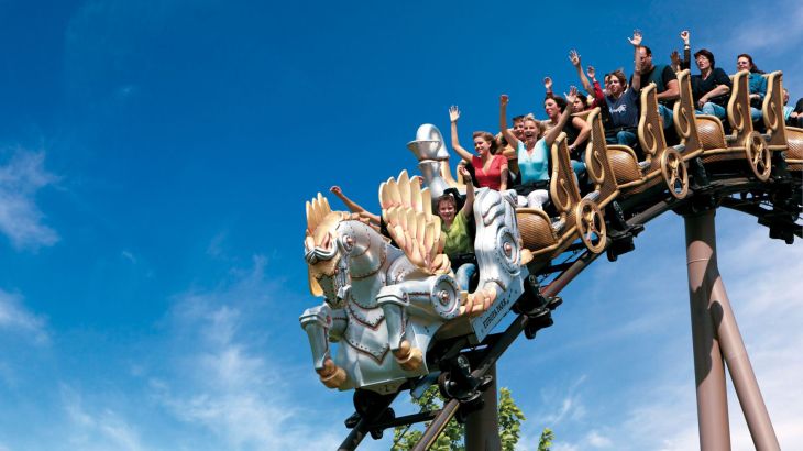 People on the Pegasus – the YoungStar Coaster attraction at Europa-Park.